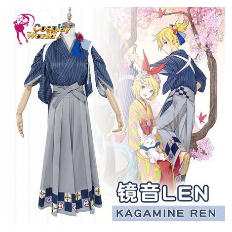 VOCALOID Kagamine Rin/Len Bruder Yukata Kimono blau Streak Kostüm Kleidung Cosplay Anime