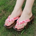 Japanische Geta Schuhe Holzschuhe zweizähnigen Clogs Zori Kimono Heels rote Blumenblätter Highheels Damen Cosplay Geta