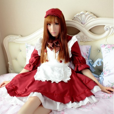 lolita cut and kawaii maid cosplay costume maid princess red dress 